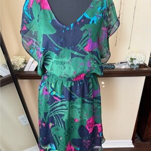 Express Vibrant Green and Pink Mini Dress
